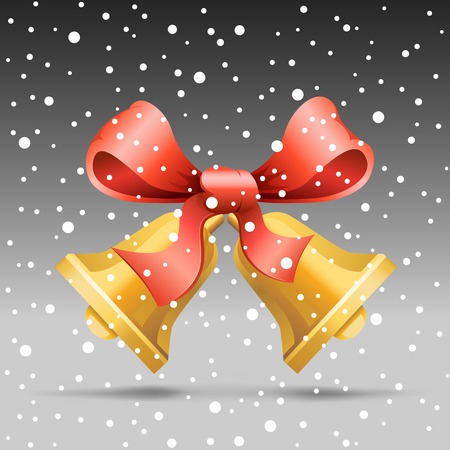 The Christmas bell and snow on the gray backgroundのイラスト素材