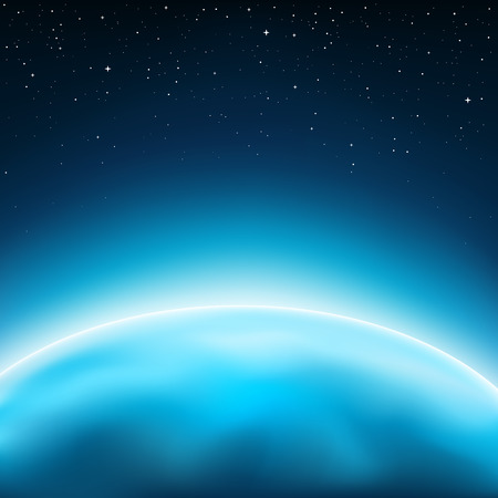 Blue planet horizon concept. Stars and space on backgroundのイラスト素材