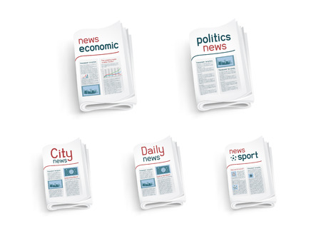 Collection  of newspapers on white background. News of the politics government economic business sport entertainmentのイラスト素材