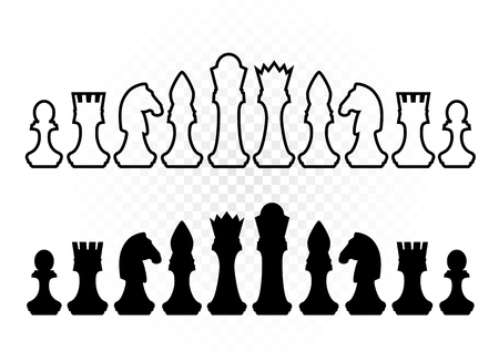 White and black chess silhouette figures set collection on white background.のイラスト素材