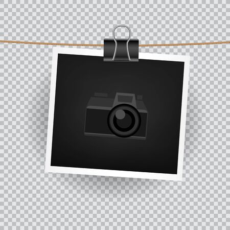 Paper square photo hang on the cord on transparent background.のイラスト素材