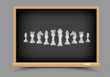 White drawing chess figures set collection on black education blackboard.のイラスト素材