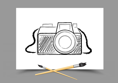 drawing camera on white paperのイラスト素材