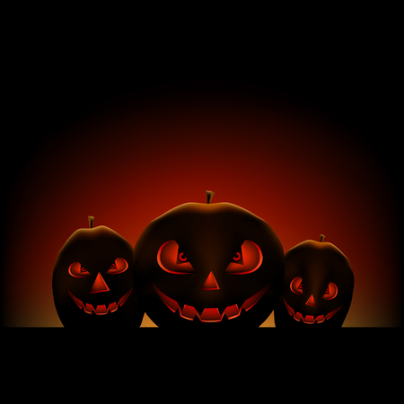 Halloween Holiday three laughing pumpkin on dark black background.のイラスト素材