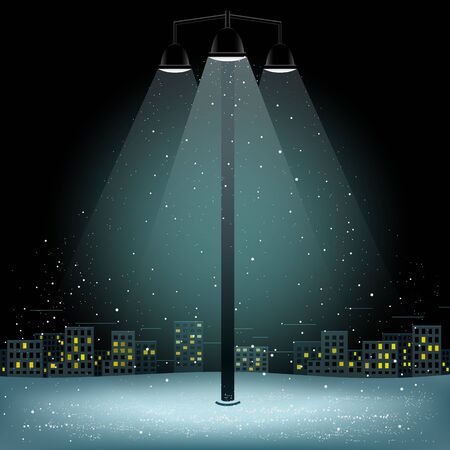Christmas snow in lamp lights vector illustration.のイラスト素材