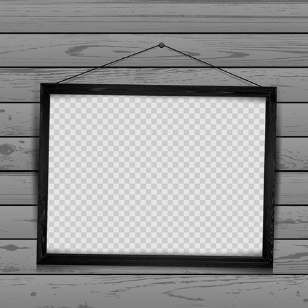 Black frame on a wooden wall vector illustrationのイラスト素材