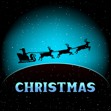 Santa fly in Christmas magic nightのイラスト素材