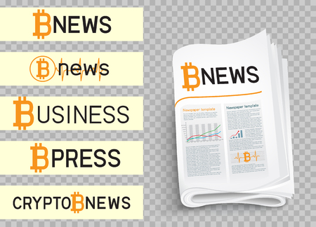 Bitcoin blockchain news logo set collection. Mining internet currency press. Financial business crypto electronic currency. Modern and future internet money symbolのイラスト素材