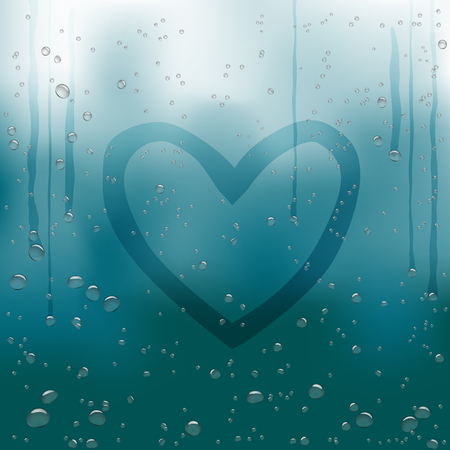 Water drops flow down on dark blue bokeh background.のイラスト素材