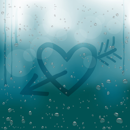 Heart with Cupid arrow draw on rainy window.のイラスト素材