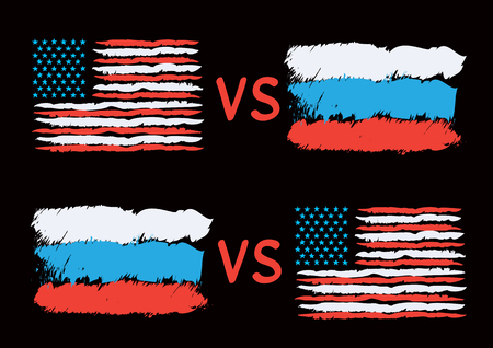 Conflict between USA and Russia. Rectangular flags on dark background. Cold war illustrationのイラスト素材