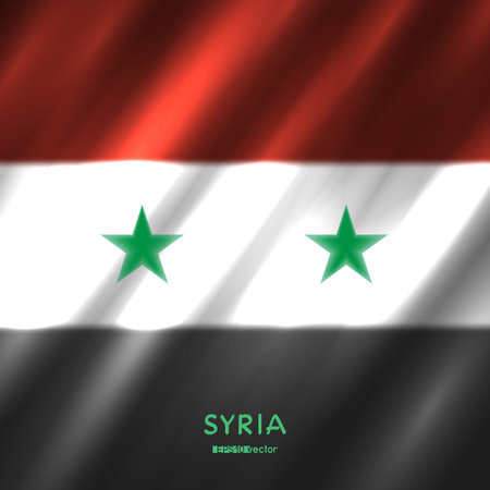 National Syria flag background. Syrian country standard banner with text backdrop. Easy to edit wave light shadowのイラスト素材