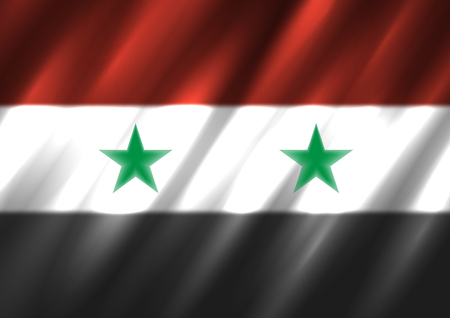Syria national flag background. Syrian country standard banner backdrop. Easy to edit wave light shadowのイラスト素材