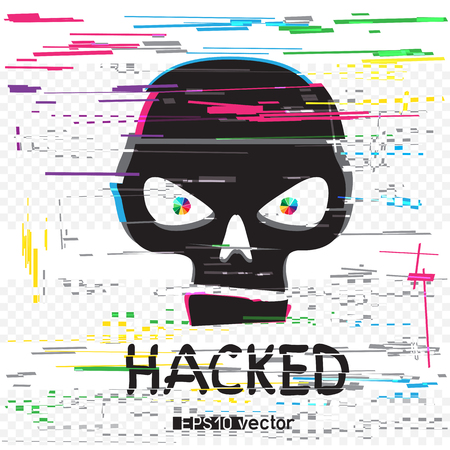 glitch hacker black skull with textのイラスト素材