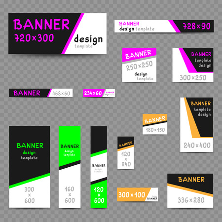 Multicolor Web Banner Templates Set With Shadow On Transparent
