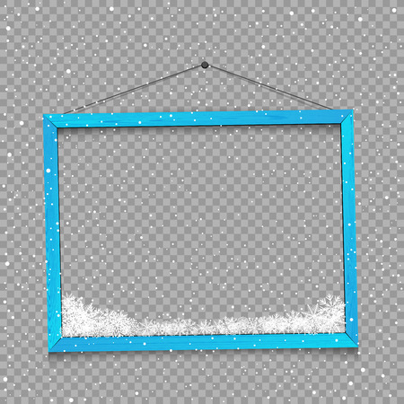 Wooden blue frame with snowのイラスト素材