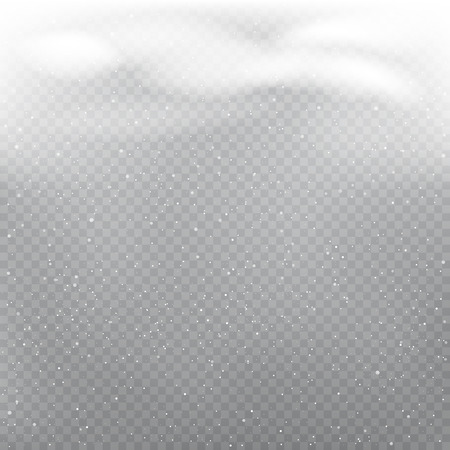 Winter snowfalls from the clouds on gray transparent background. Christmas holiday decoration backdropのイラスト素材