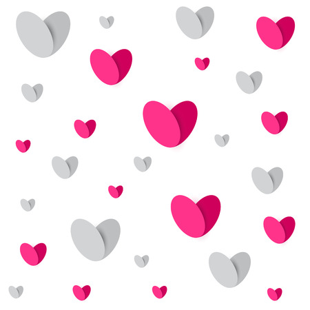 Couple of white and pink hearts seamless texture. Valentines paper heart vector illustrationのイラスト素材