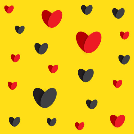 Red and black hearts seamless texture. Valentines paper heart vector illustration