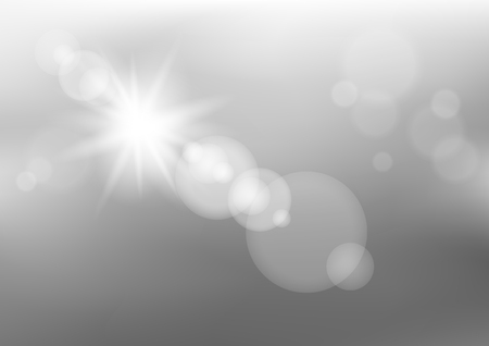 Thunder clouds and sunshine light backdrop. Lens lights bokeh on dark sky background. Nature sunlight templateのイラスト素材