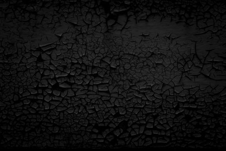Old wall in peeling dark black paint. Cracked exterior texture background
