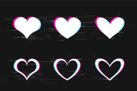 glitch hearts set on dark backgroundのイラスト素材