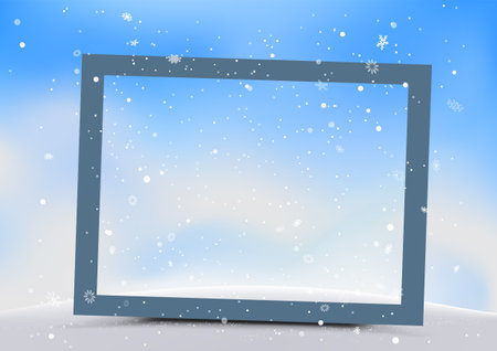 Christmas photo frame on snowfall winter hillのイラスト素材