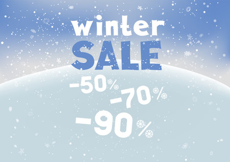 Winter sale text snowfall and snow hillのイラスト素材