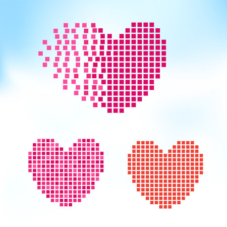 Valentine square pixel heart on sky backdropのイラスト素材