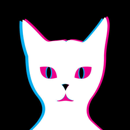 white glitch cat on black backgroundのイラスト素材