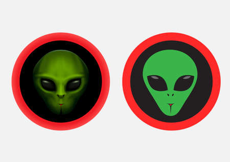aliens red round sign symbol stickers setのイラスト素材
