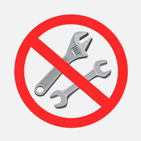 Do not repair with wrench prohibited sign on gray background. Configuration settings forbidden symbolのイラスト素材