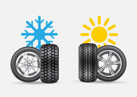 winter summer car auto tire wheel rim setのイラスト素材