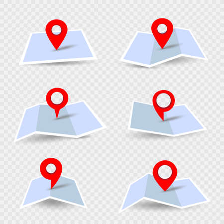 location pin on paper map setのイラスト素材