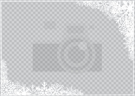 Christmas winter season photo frame template on gray background. Holiday snowflake decoration ornament.のイラスト素材