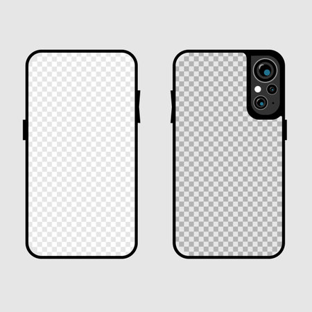 Smartphone case template isolated on gray background. Phone accessories vector empty transparent mockup. Insert your design and see how it looks on deviceのイラスト素材