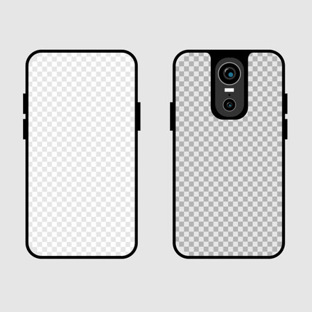 Phone case template set isolated on gray background. Smartphone accessories vector mockup. Insert your design and see how it looks on deviceのイラスト素材