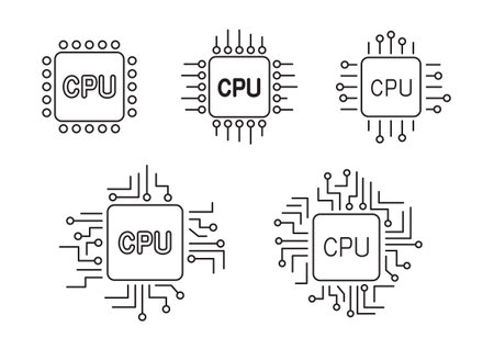 cpu computer outline chip sign icon setのイラスト素材