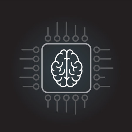 cpu computer outline chip sign icon with brain