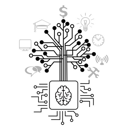 techno tree grow on brain cpu computer chipのイラスト素材