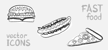 drawing outline fast food icons setのイラスト素材