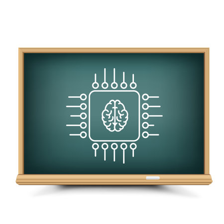 Blackboard chalk draw computer chip and brainのイラスト素材