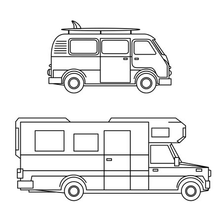 outline camper automobile car setのイラスト素材