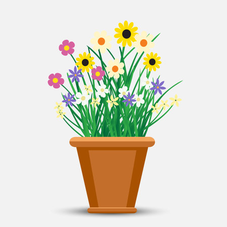 flowers grows in flowerpot on light backgroundのイラスト素材