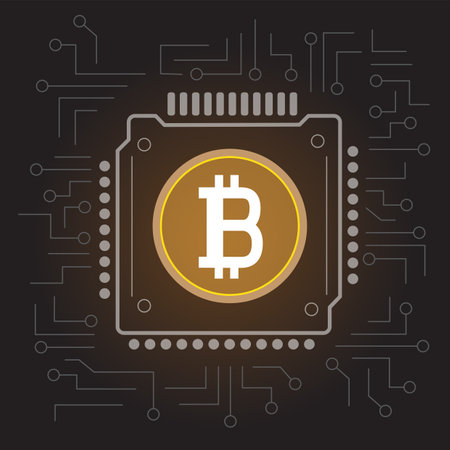 cpu chip mines bitcoin sign symbol iconのイラスト素材
