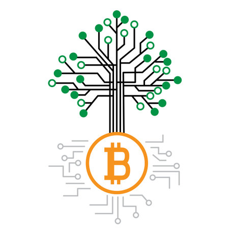 money tree grow on bitcoin cpu mines chipのイラスト素材