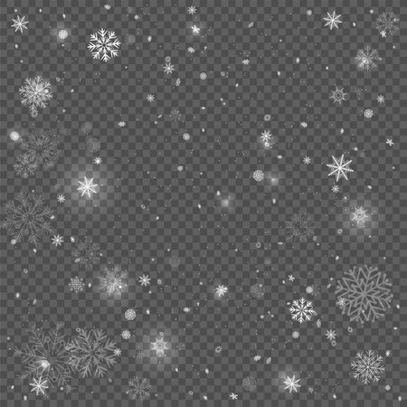 Christmas snowfall winter transparent backdrop on gray color. Holiday snow. Falling snowflakes on grey background.のイラスト素材