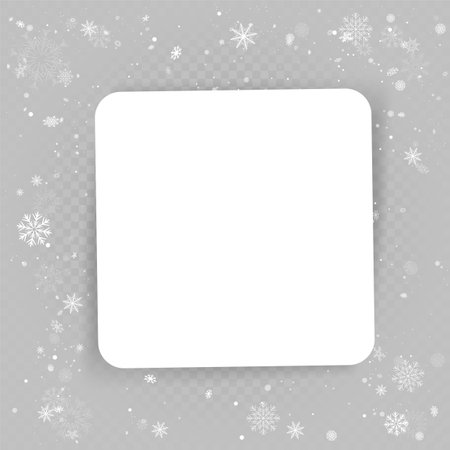 Winter Christmas photo frame snowy template. Holiday snowfall season snapshot background. Seasonal picture decoration backdropのイラスト素材