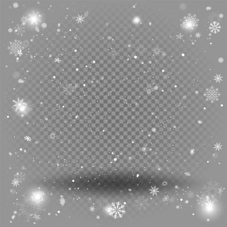 Christmas winter snow template with bottom shadow. Winter Holiday snowfall season podium background. Seasonal decoration backdropのイラスト素材