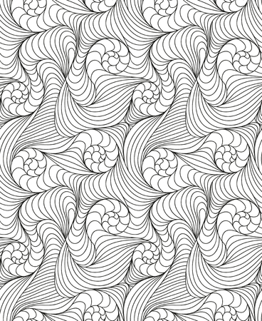 Abstract vector seamless wave background of black doodle drawn linesのイラスト素材